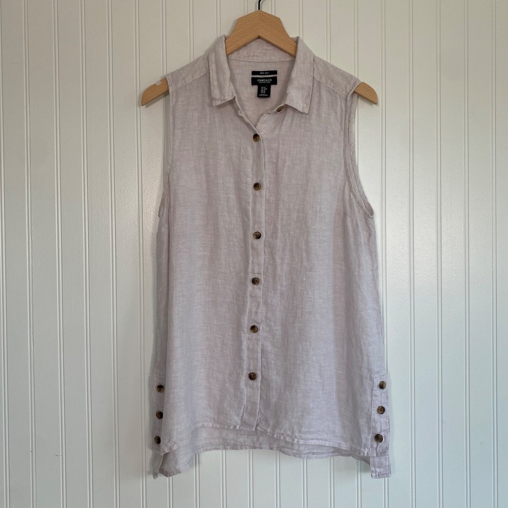 Jones & Co Womens‎ 100% Linen Sleeveless Button Up Top Size M Lagenlook Resort